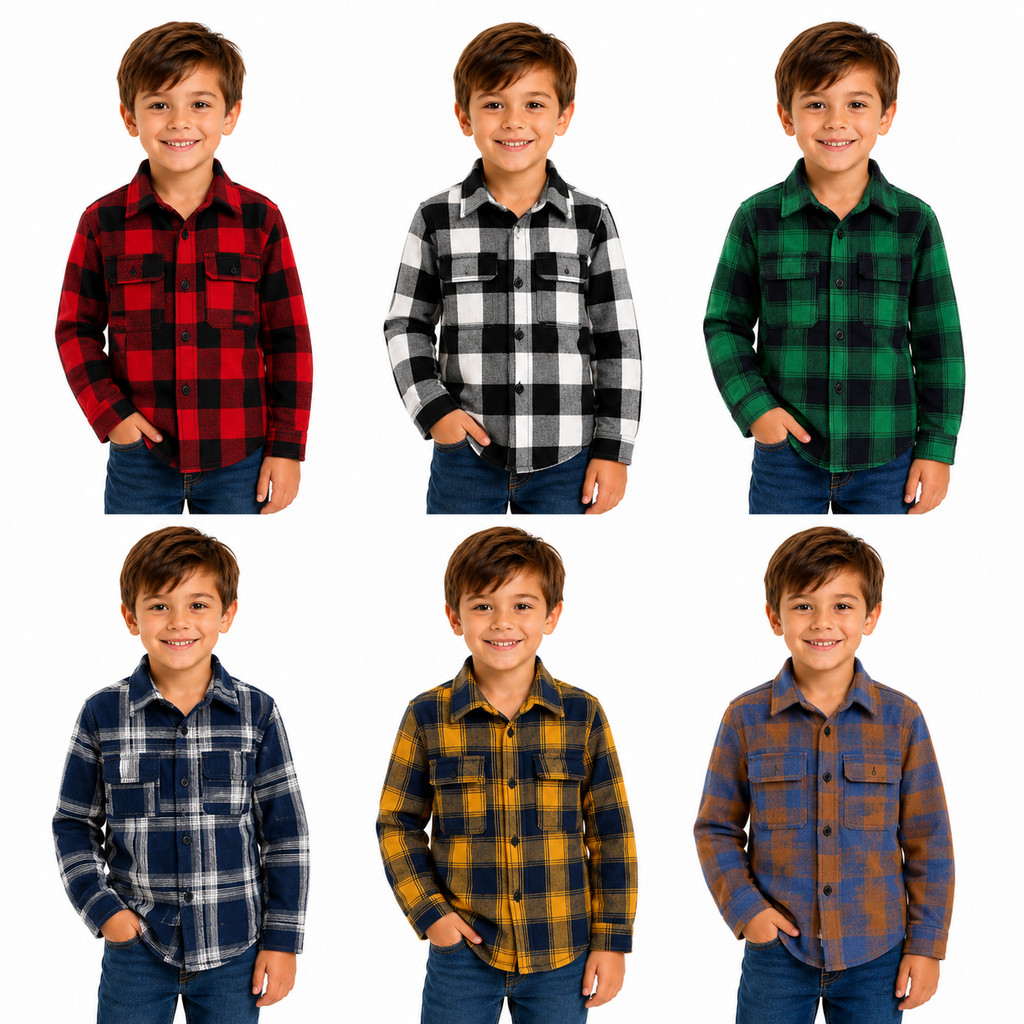 Camisa Xadrez Infantil Juvenil Unissex Manga Longa
