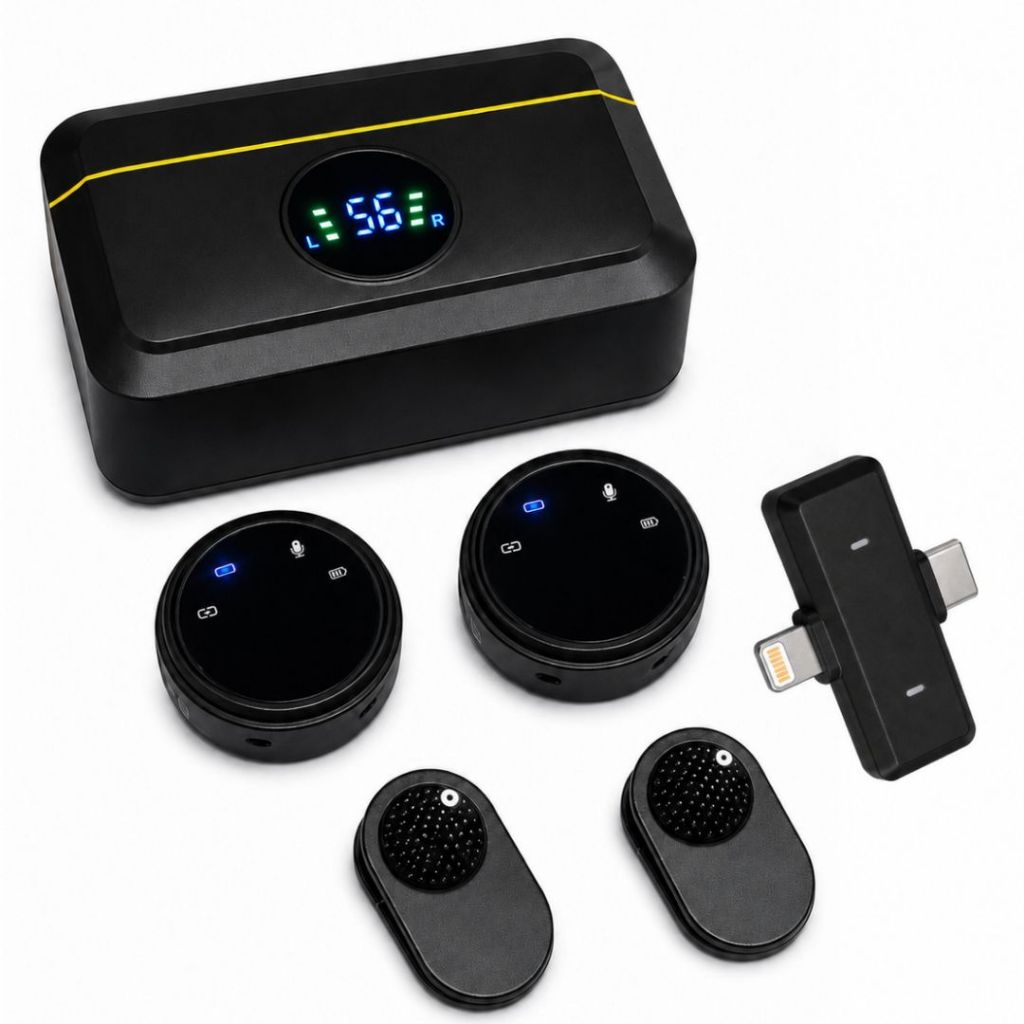 Microfone Lapela Sem Fio Case Magnético Duplo Pro