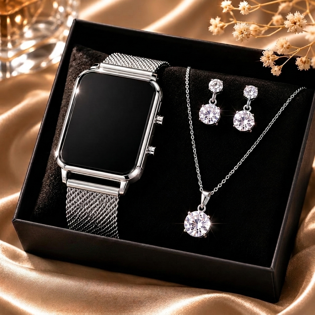 Relógio Digital LED Feminino Pulseira Silicone Ki