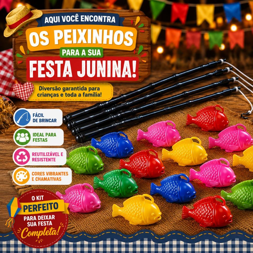 Kit 10, 20,30 ou 50 Peixes + 2,3,5 OU 10 Varas de 