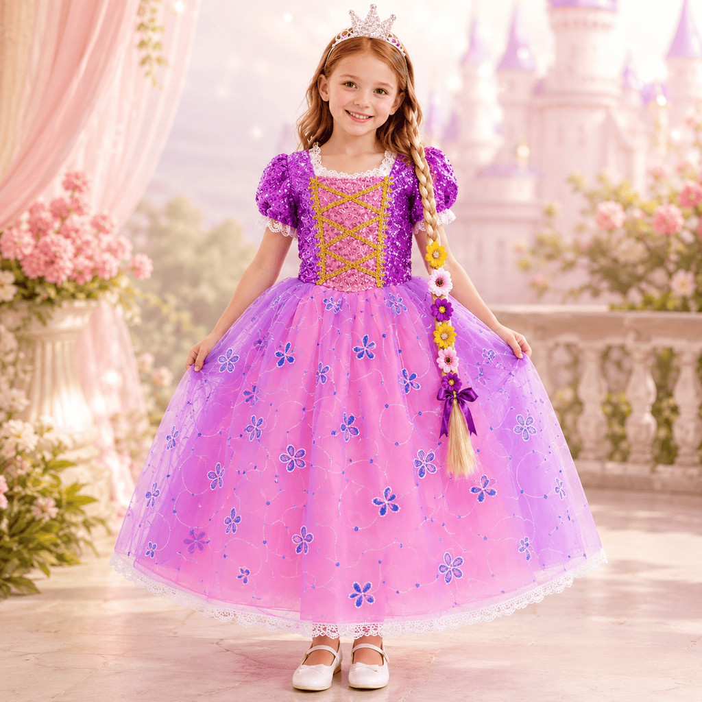 Fantasia Infantil Rapunzel Princesa Luxo Vestido T