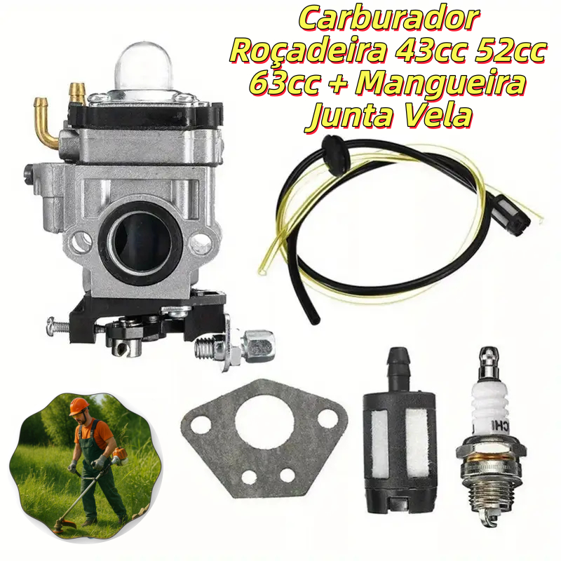 Carburador Roçadeira 43cc 52cc 63cc + Mangueira J