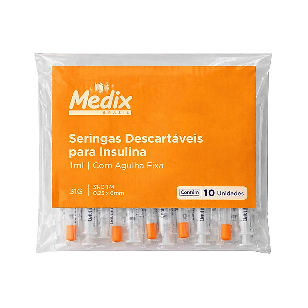 Seringa Insulina 1ml Agulha Fina 6×0,25mm 31G