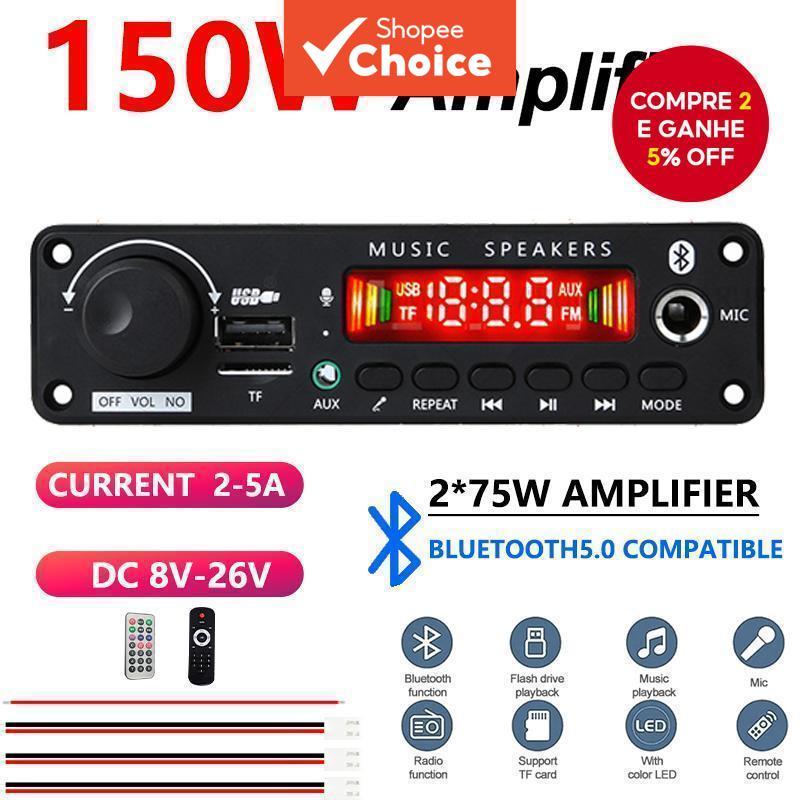 Placa Amplificadora Bluetooth 150W Display Digital