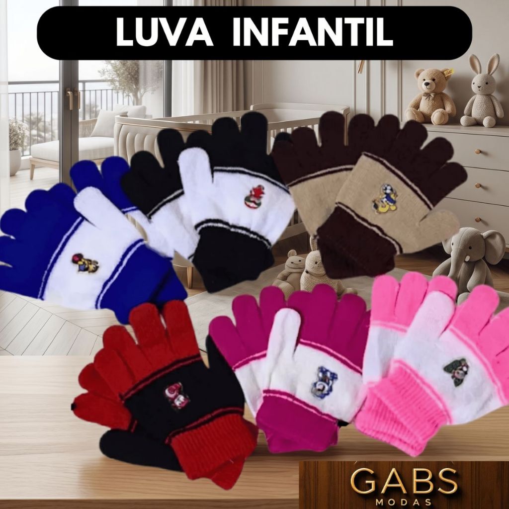 kit 2 Pares Luvas Infantil Inverno lã  Elástica 