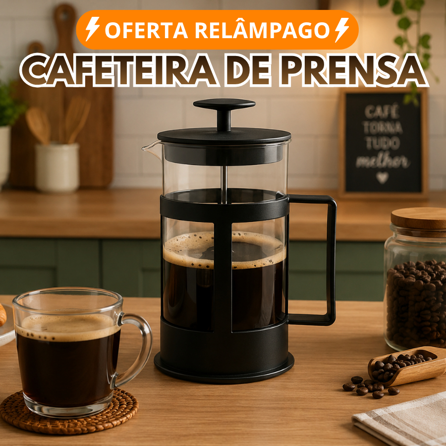 Cafeteira Prensa Francesa em Vidro e Inox Praticid