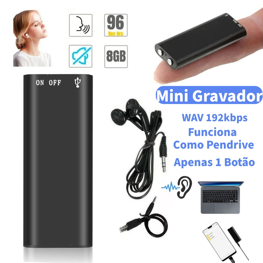 Mini Gravador de Voz Grava 96 Horas – Micro 
