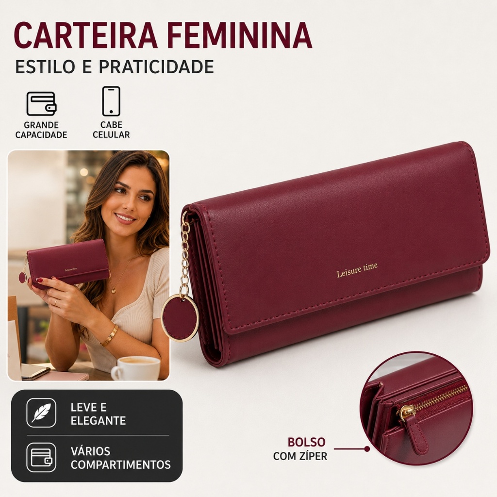 Carteira Comprida Multiuso Feminina / Porta-Cartã