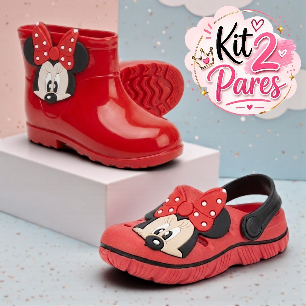 Kit 2 Pares Infantil Menina Galocha e Babuche Leve