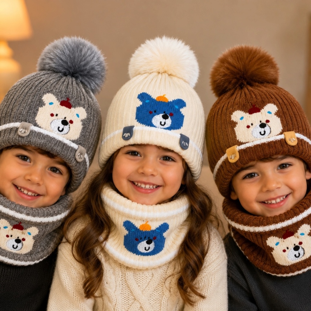 Kit Gorro Infantil + Lenço de Pescoço Cachecol I