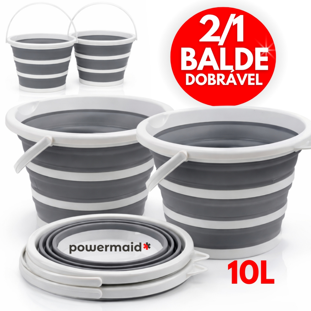 Balde Dobrável 10 Litros Retrátil Silicone Power