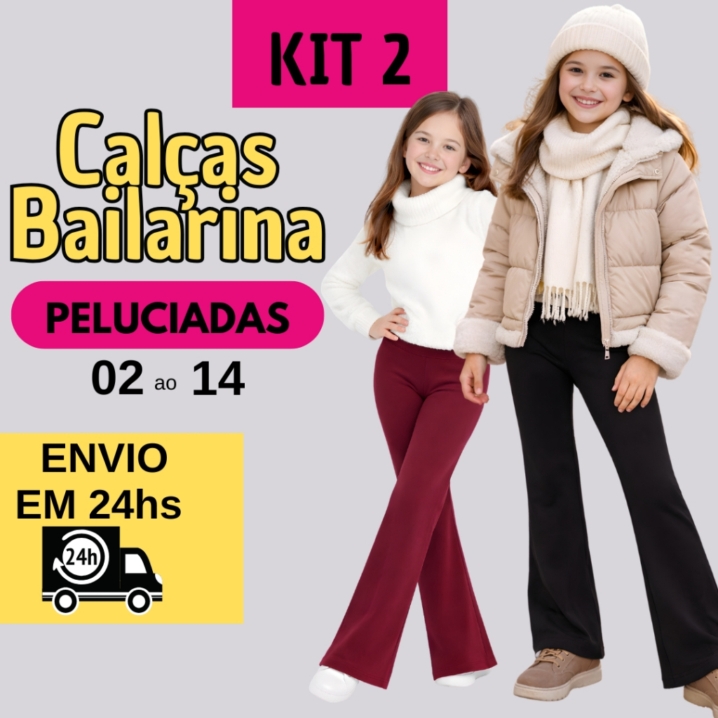 Kit 2 Calça Flare Bailarina Infantil Peluciada Su