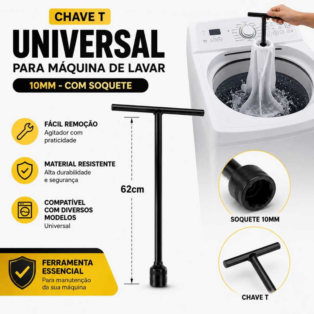 Chave T 10mm Longa 62cm para Máquina de Lavar Rou