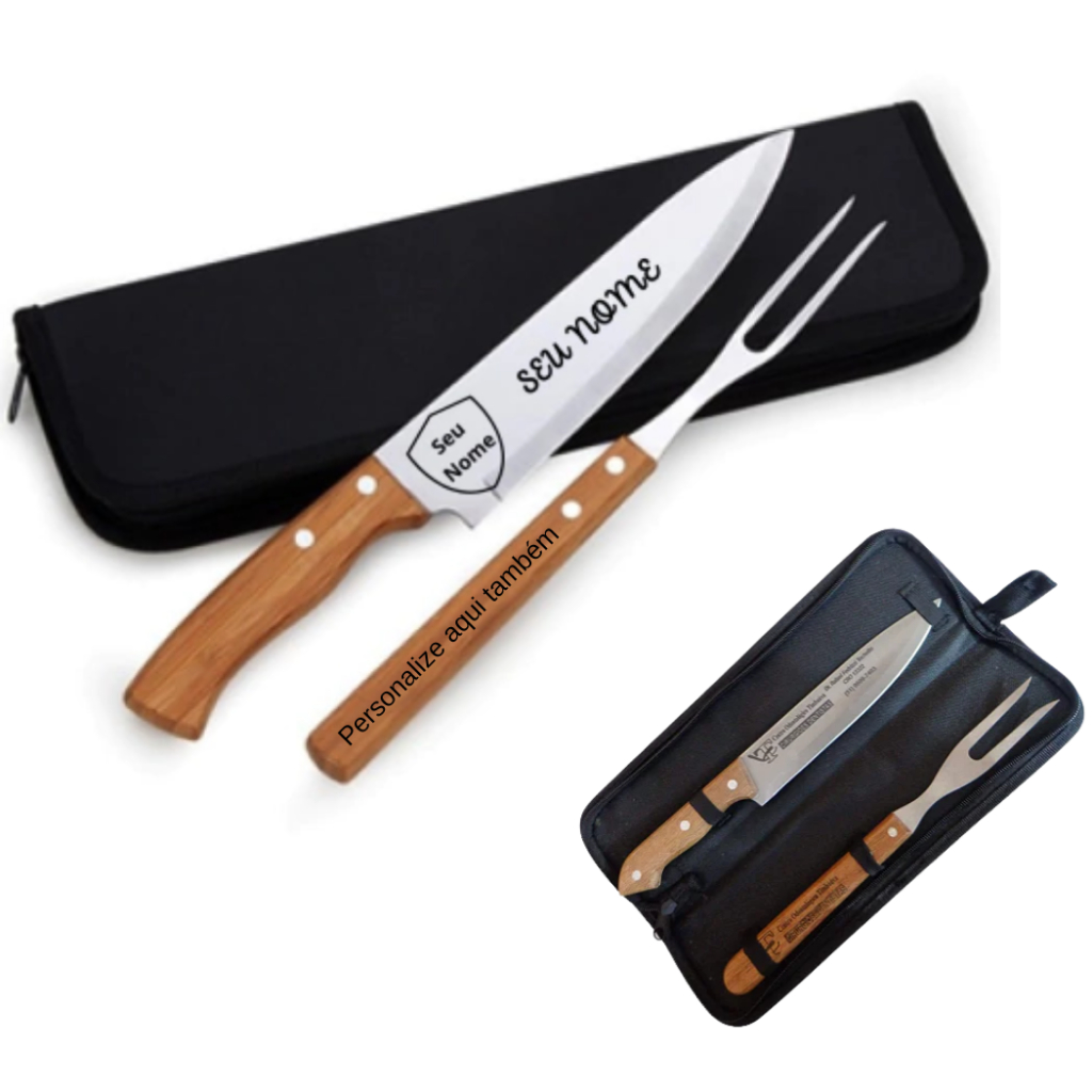 Kit Churrasco Personalizado 2 Peças Faca e Garfo 