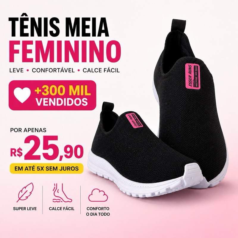 Tênis meia Feminino Promoção para trabalho Esco