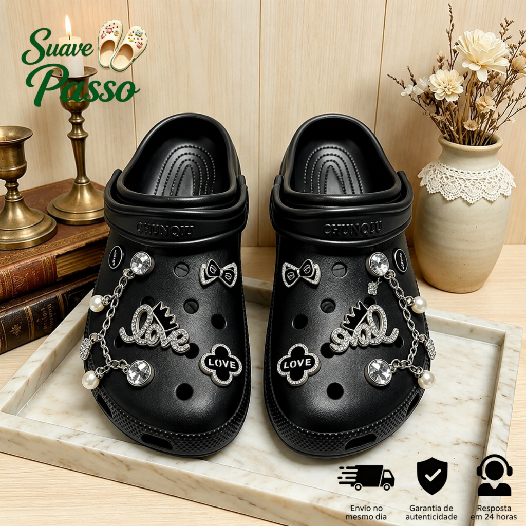Kit Babuche Feminino Eva com Pingentes Antiderrapa