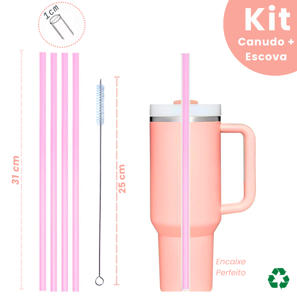 Kit 4 Canudos Reutilizáveis 31cm + Escovinha  Par