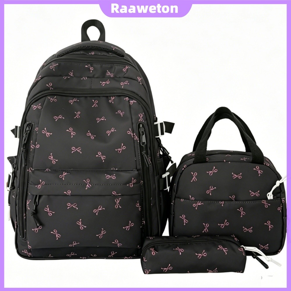 3 Peças Mochila Feminina De Nylon Com Laço E Lan