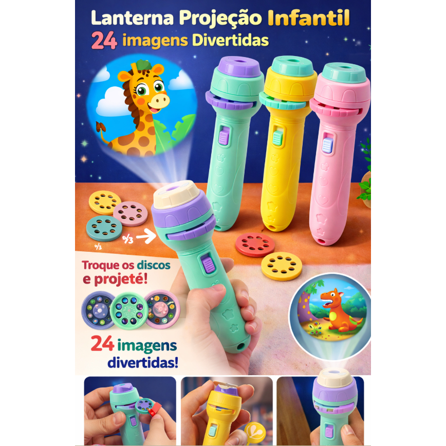 Lanterna Projetora Infantil 24 Imagens Animais par