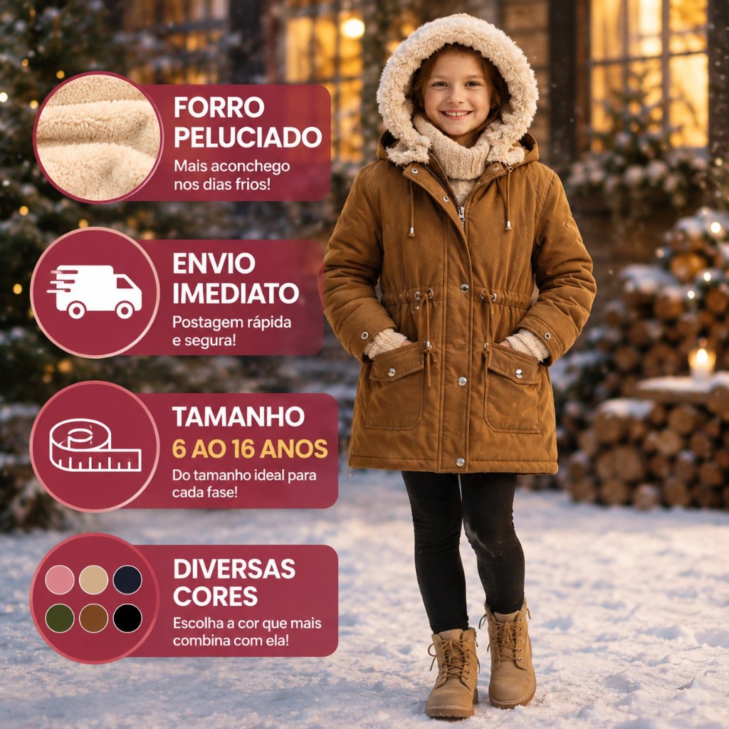 Jaqueta Infantil Parka Sarja Feminino Casaco Juven