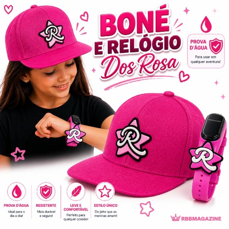 Os Rosa Boné Infantil e Relógio Digital a prova 