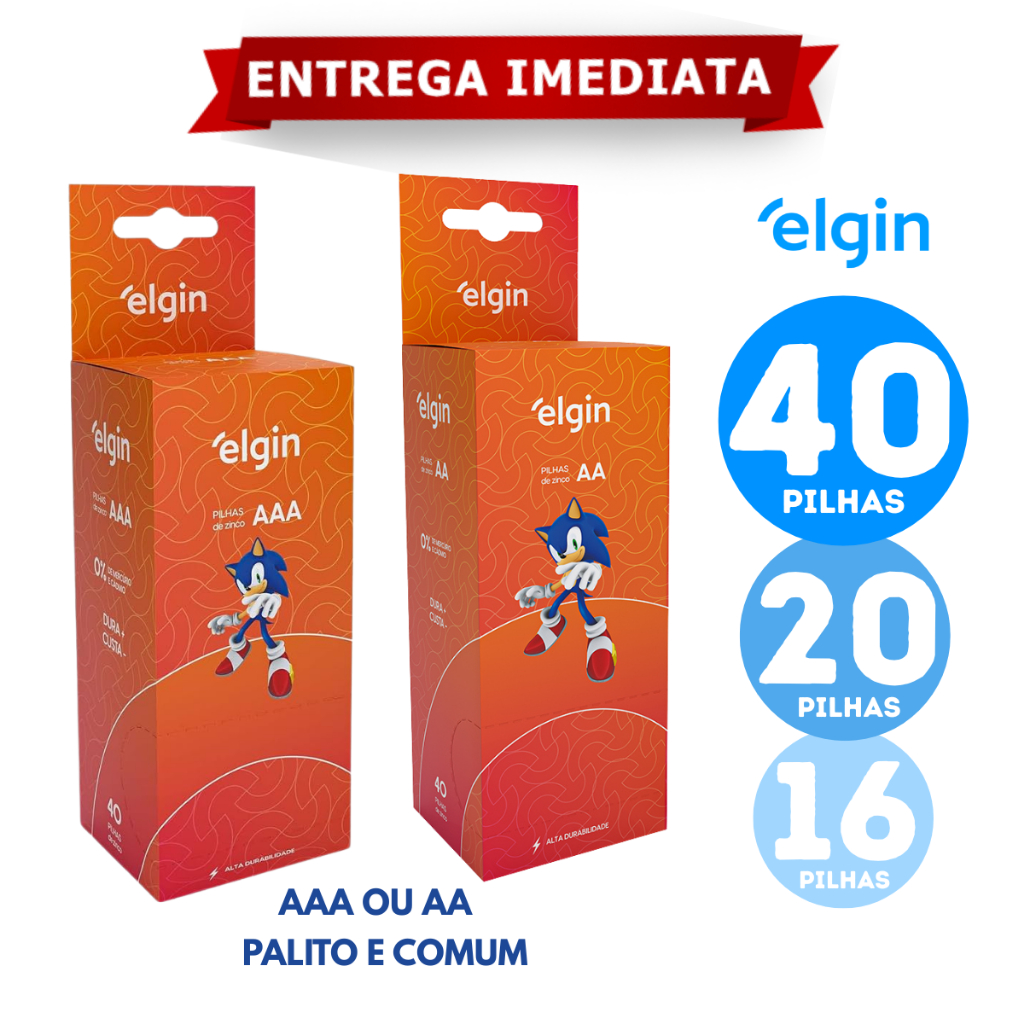 Pilha Elgin AAA ou AA De Zinco Carvão 1.5v