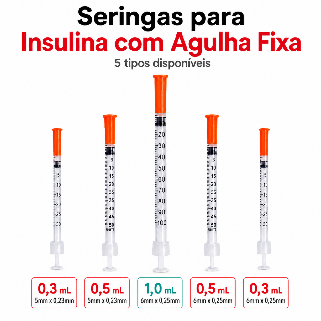 Seringa de Insulina 0,3ml / 0,5ml / 1ml com Agulha