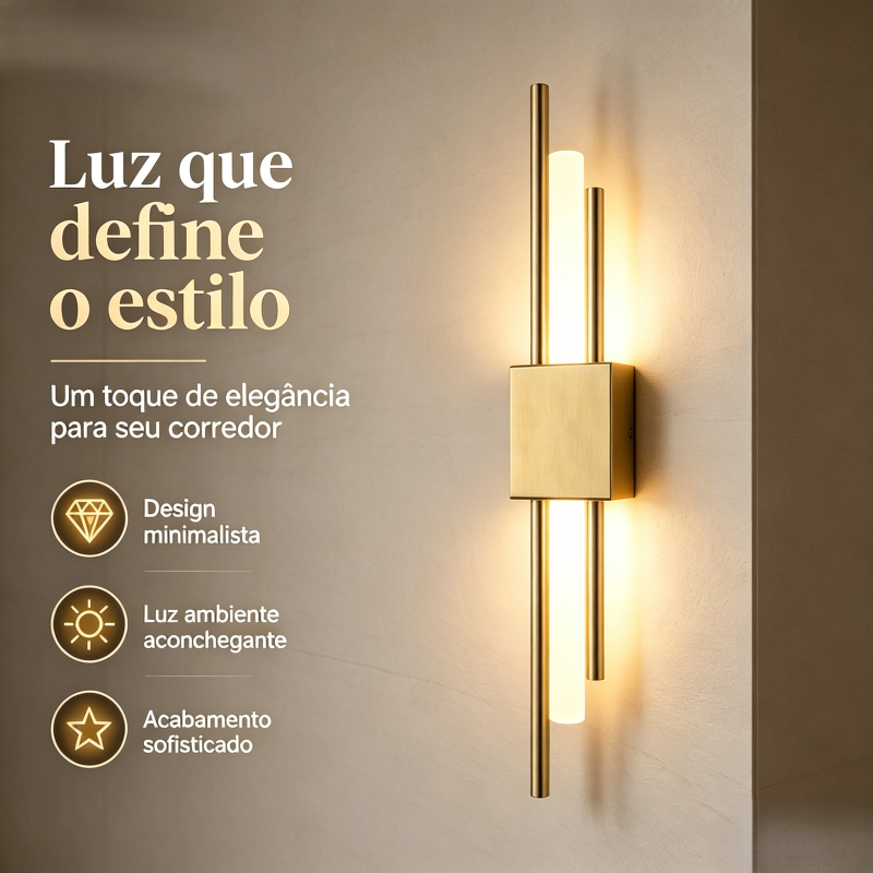 Arandela LED Minimalista de Duas Barras Luz Ambien