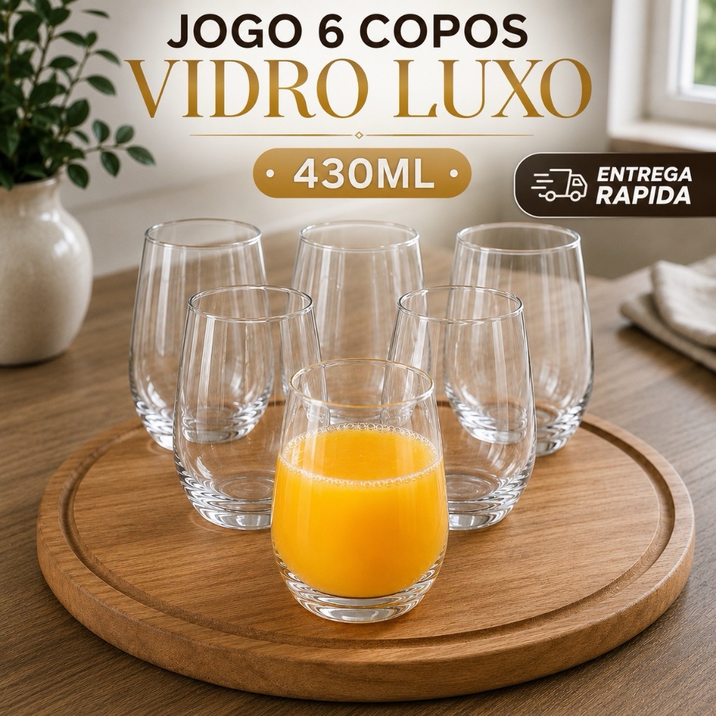 Jogo 6 Copos Vidro Long Drink 430ml Água Suco Dri