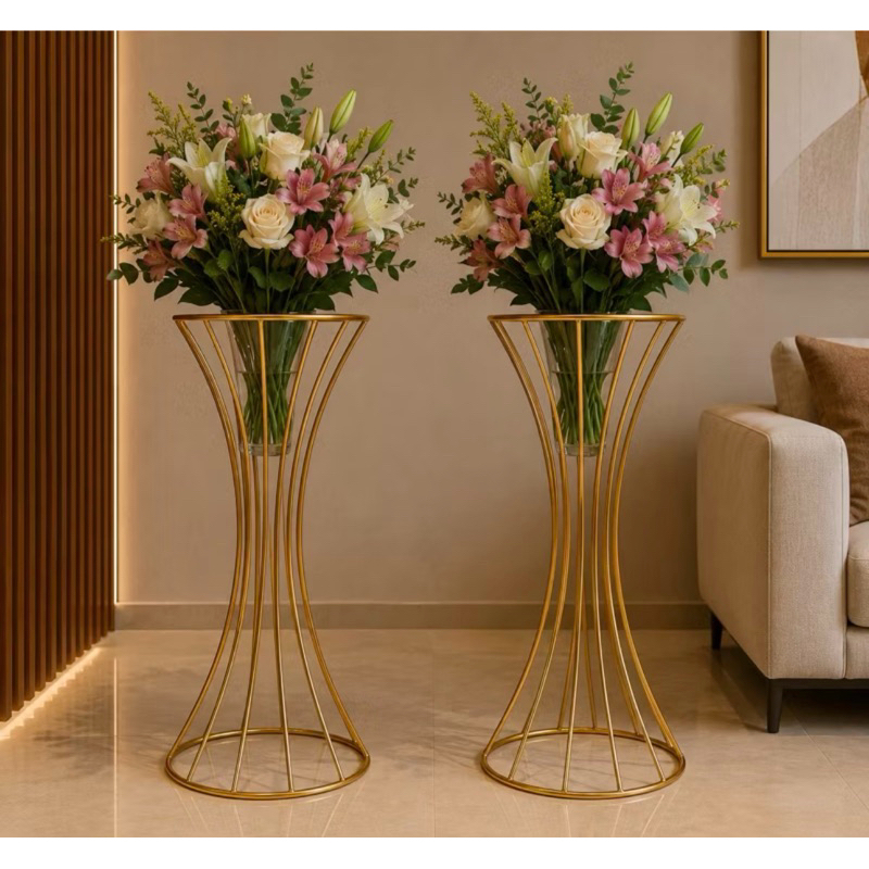 Kit 2 Vaso Dourado 60cm Metal Luxo Centro de Mesa 