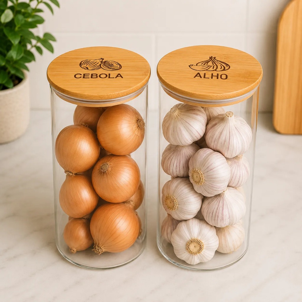 Kit Potes Alho Cebola Sal E Pimenta Organizador Co