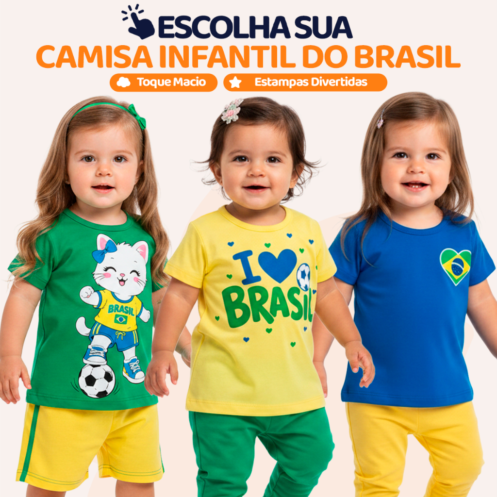 Camiseta bebê menina Brasil Copa 2026 algodão se