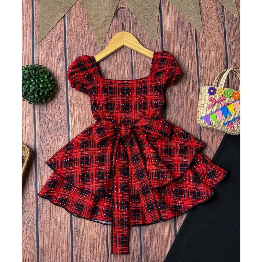Vestido Rodado Infantil Feminino Xadrez Varias cor