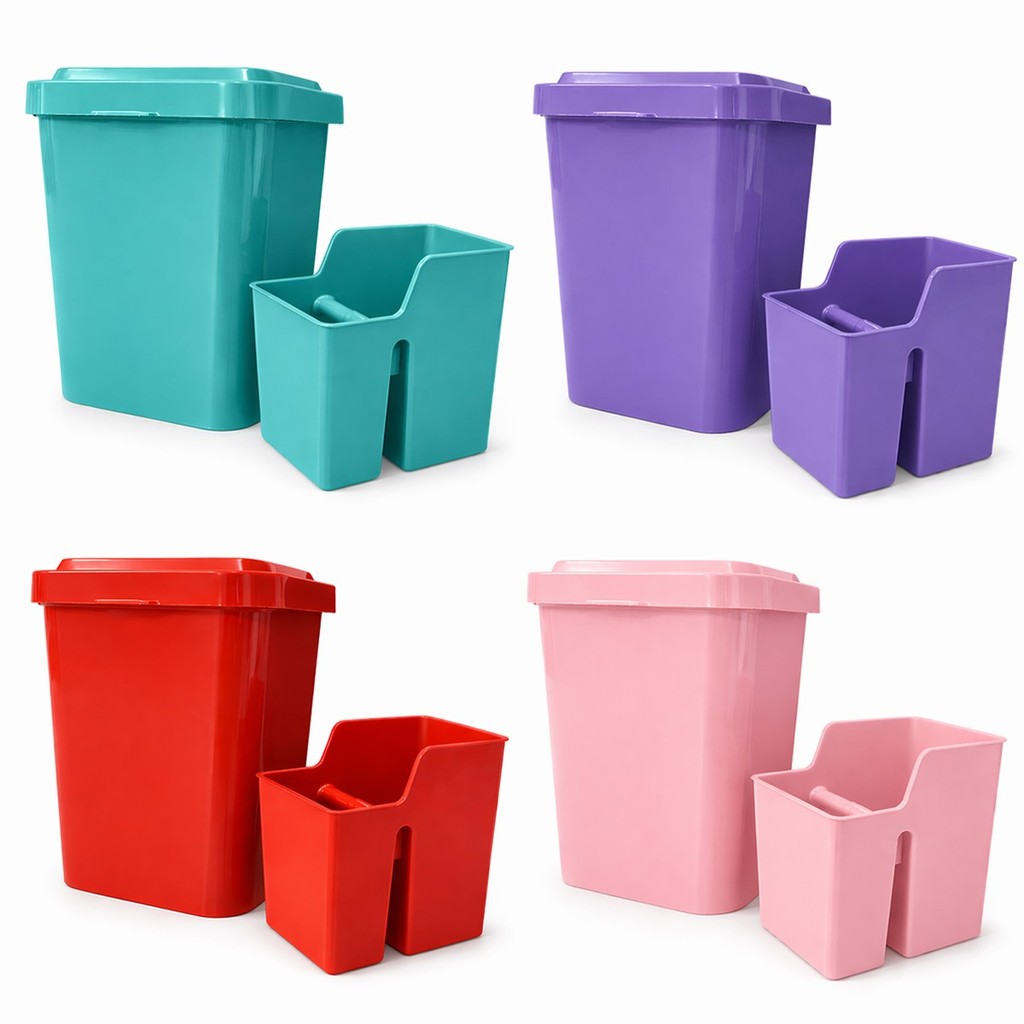 Kit Pia Color 2 Peças Lixeira 4L Porta Utensílio