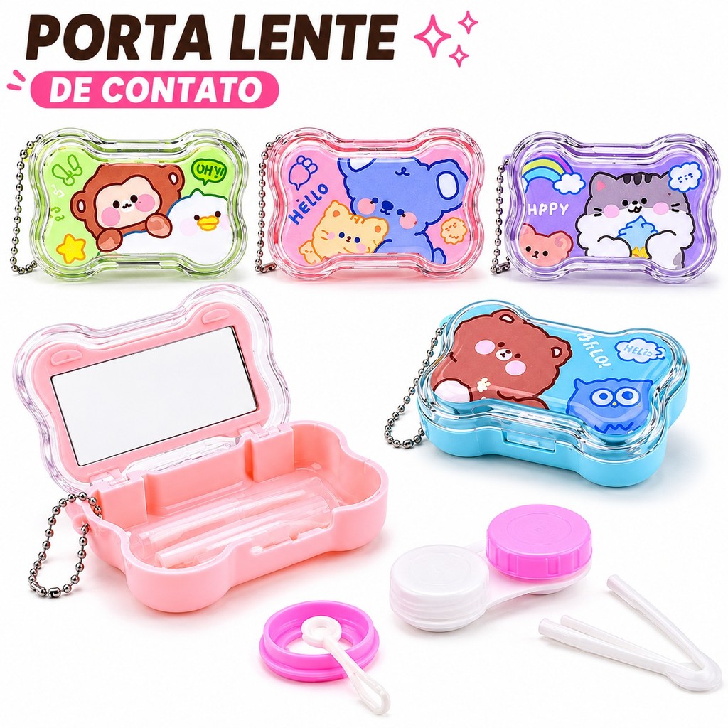 Kit Porta Lentes De Contato Com Espelho Estojo Por