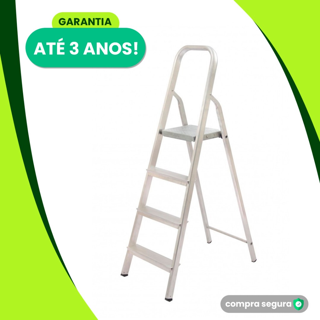 Escada 100% Alumínio 3 e 4 Degraus Até 120Kg Dob