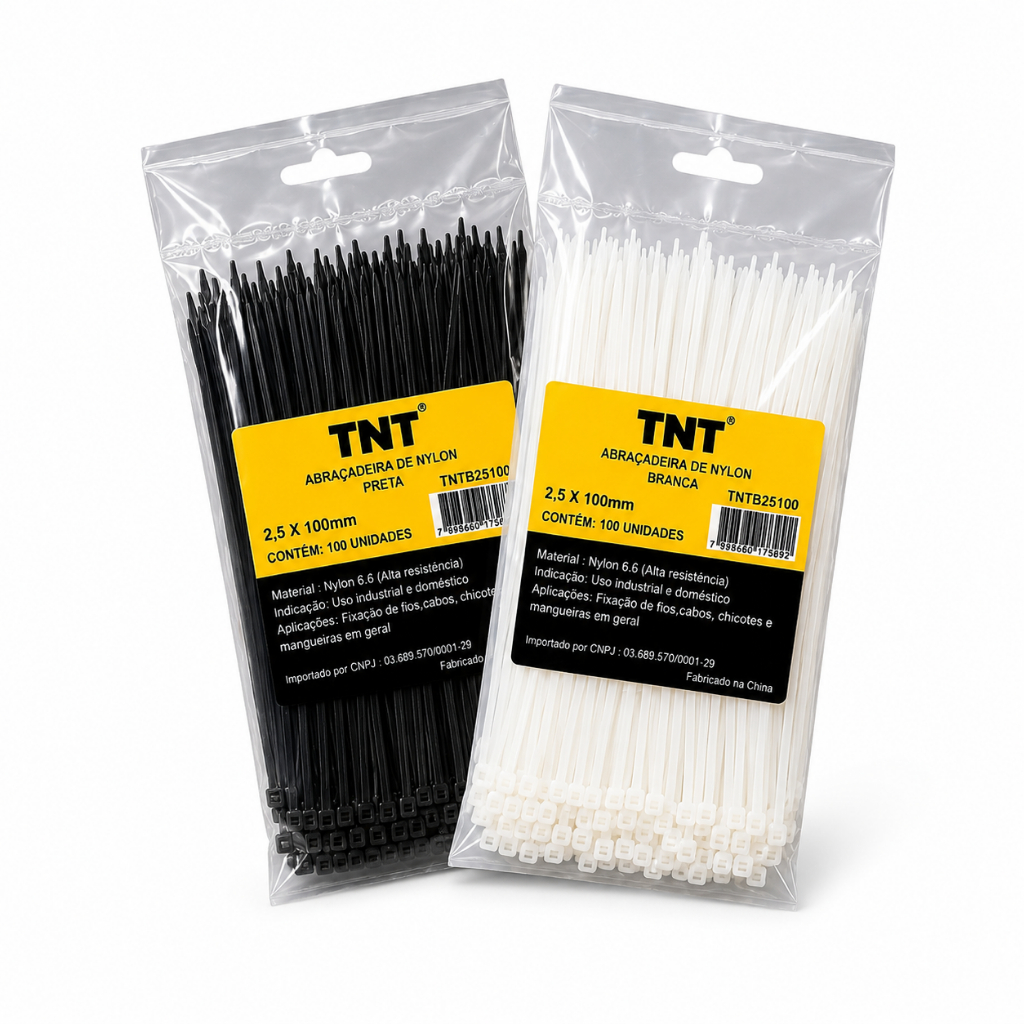 Kit 100 Abraçadeiras de Nylon Branca/Preta Enforc