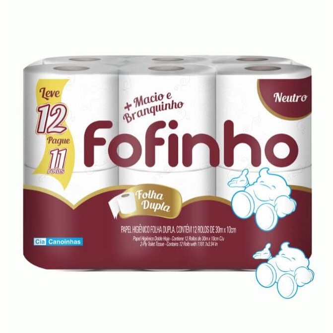 Papel Higiênico Neutro Folha Dupla FOFINHO C/ 12 