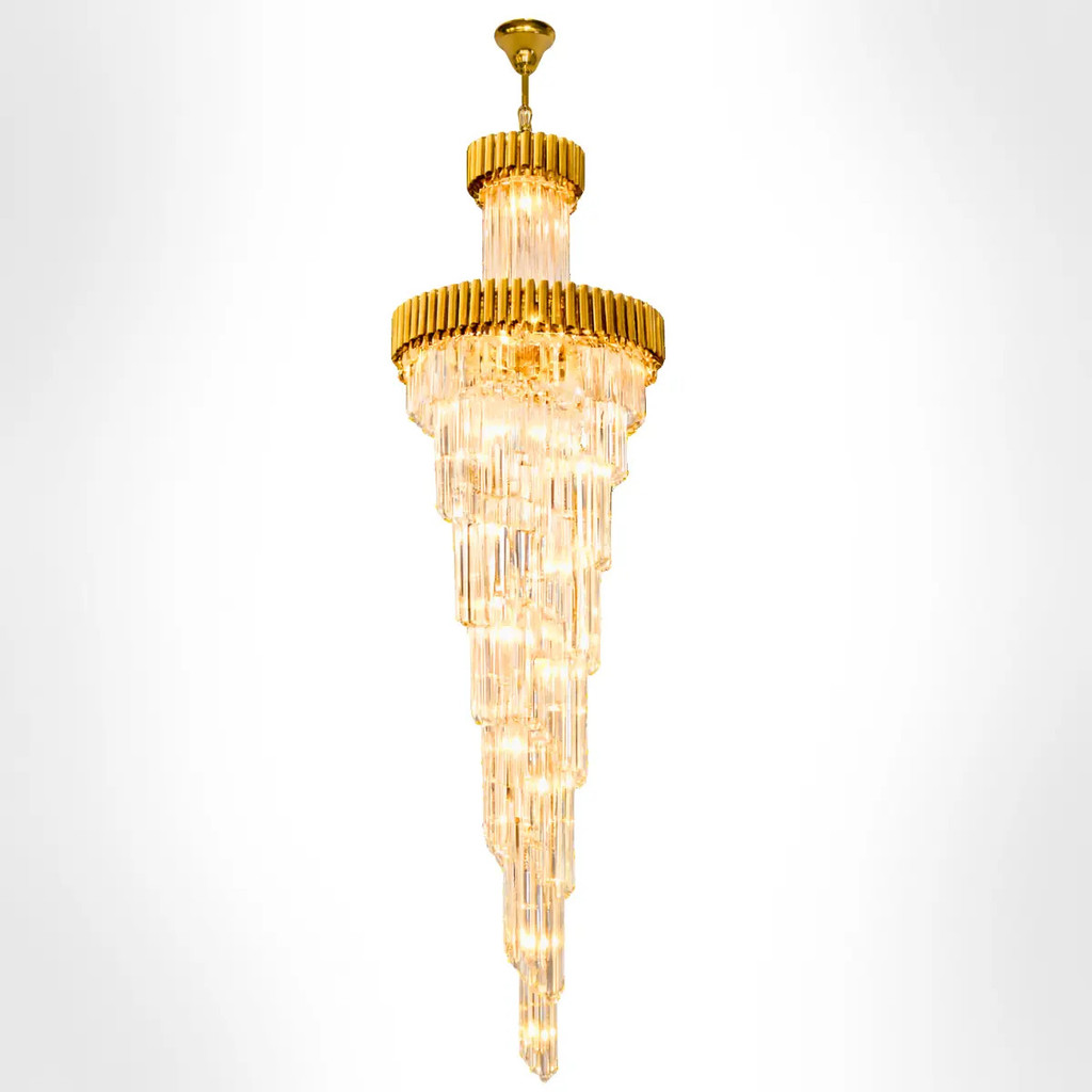 Lustre Cascata Cristal K9 Dourado Luxo Alto Padrã