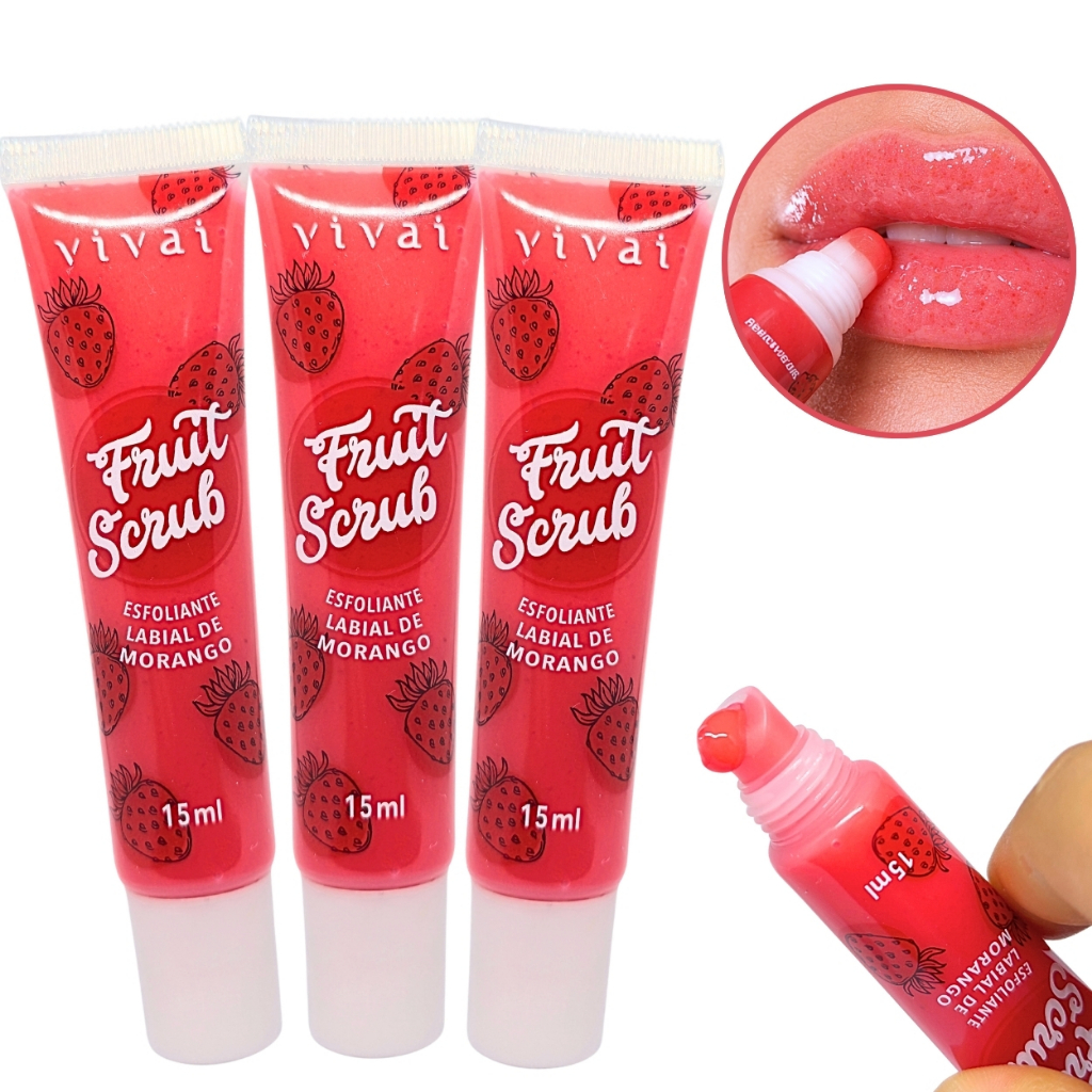 Kit 3 Esfoliante Labial Lip Balm Morango Esfoliaç