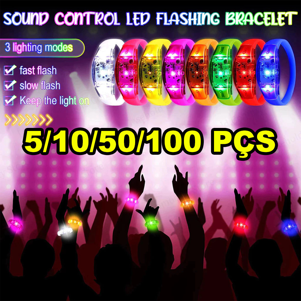 Até 100 Pulseira LED Ativada por Som que Pisca ao