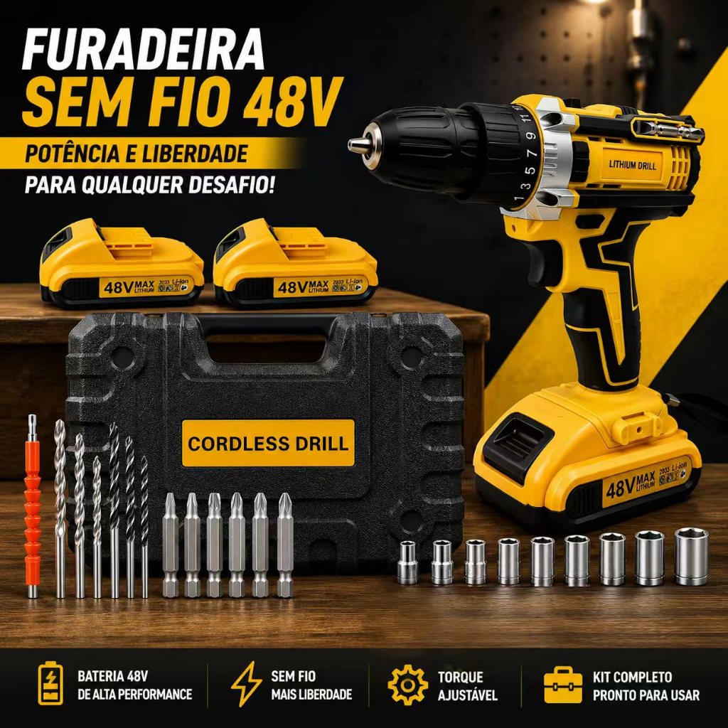 Parafusadeira Furadeira Sem Fio 48V – Carreg