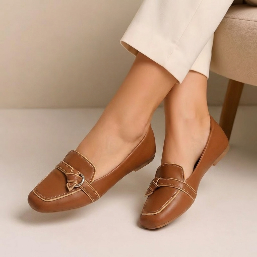 Sapatilha Feminina Mocassim Bico Quadrado Com Five