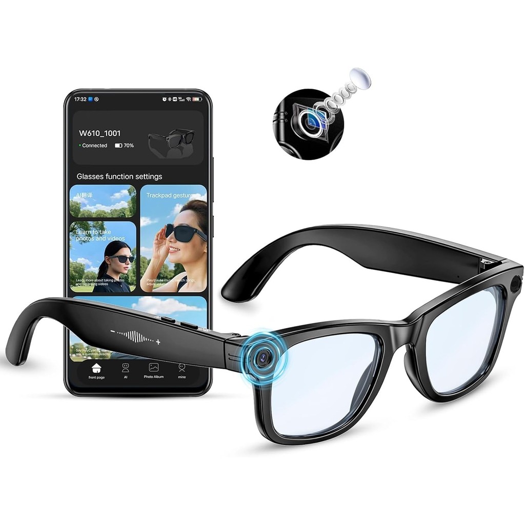 AI Smart Glasses Câmera 4K HD , Chamada BT , Ócu