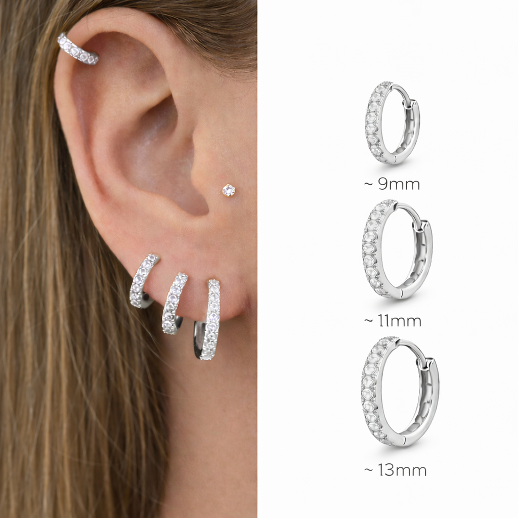 Trio de Brincos Argola Prata 925 com Zircônia Kit