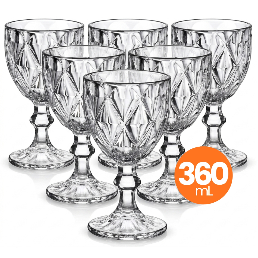 Jogo 6 Taças Vidro Diamond 360ml Conjunto Mesa Po