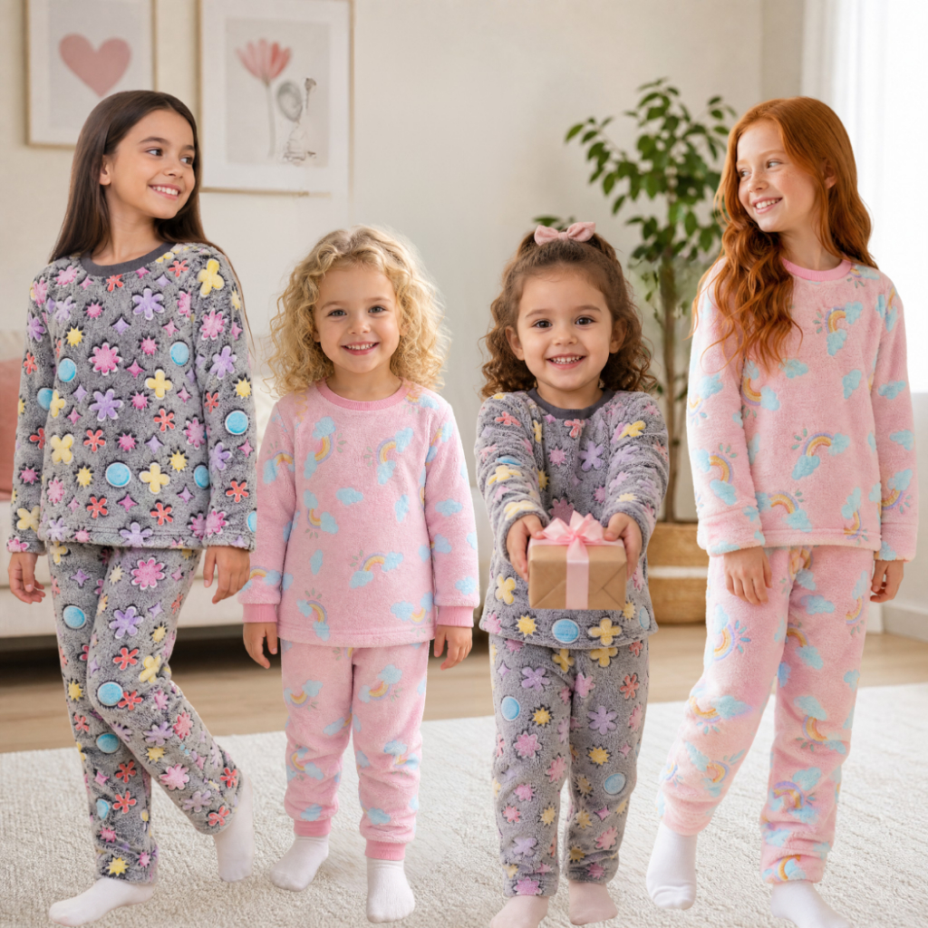 Pijama Bebê e Infantil Menino Menina Fleece Conju