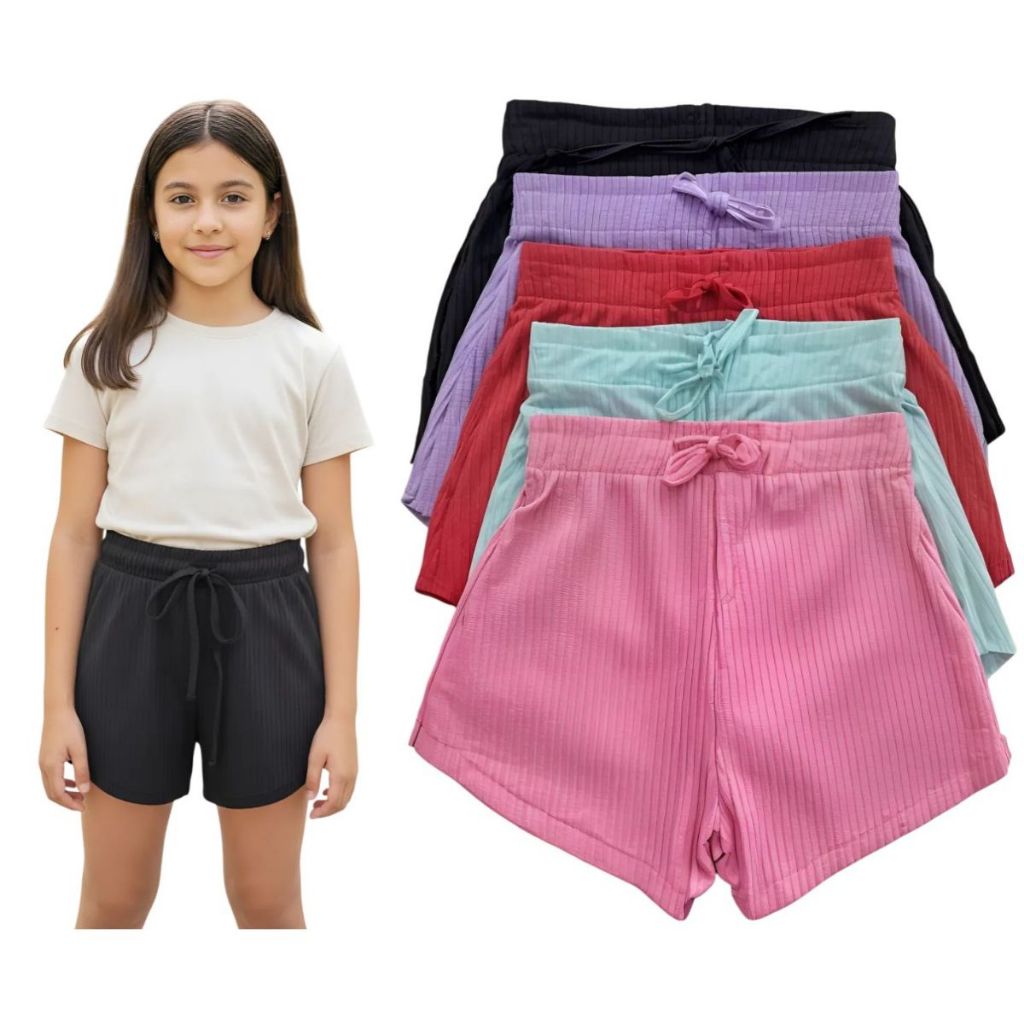 Kit 5 Shorts Infantil Menina Malha Canelada Para P