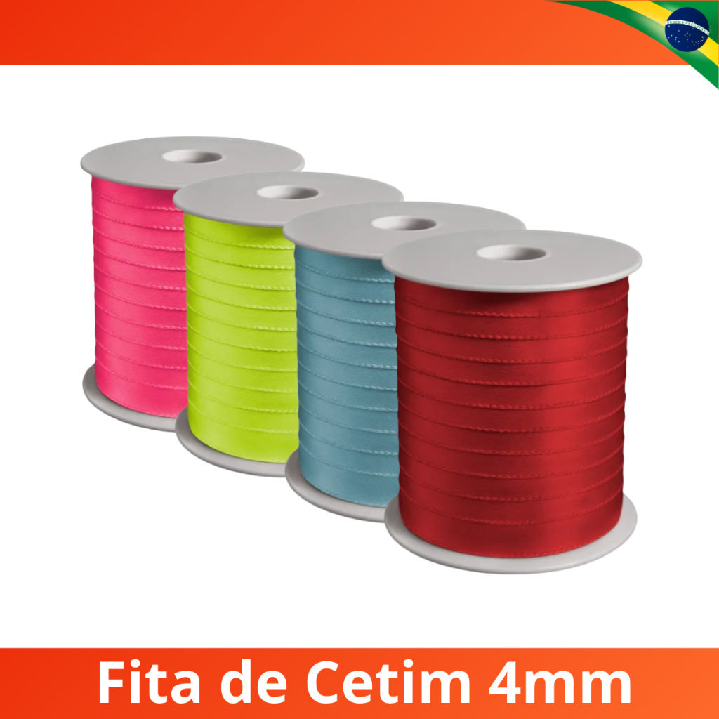 Fita de Cetim Lisa Rolo 4mm x 100mts Poliéster Ar