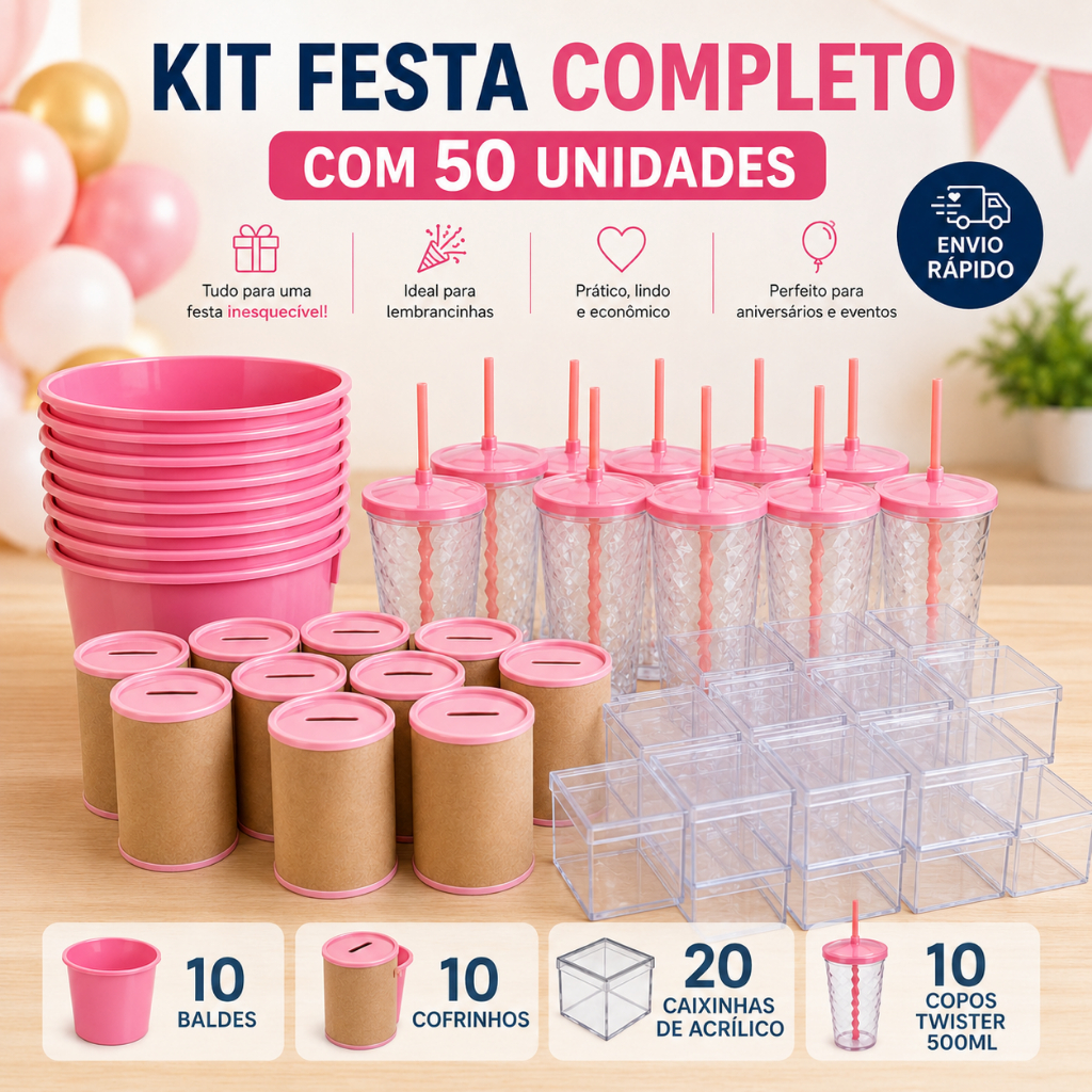 Kit Festa Completo Para Aniversário Copo, Baldin
